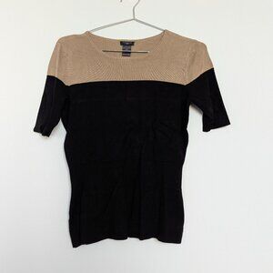 Ann Taylor Knit Short Sleeve Sweater Top – Tan / Black, Women's XS Petite